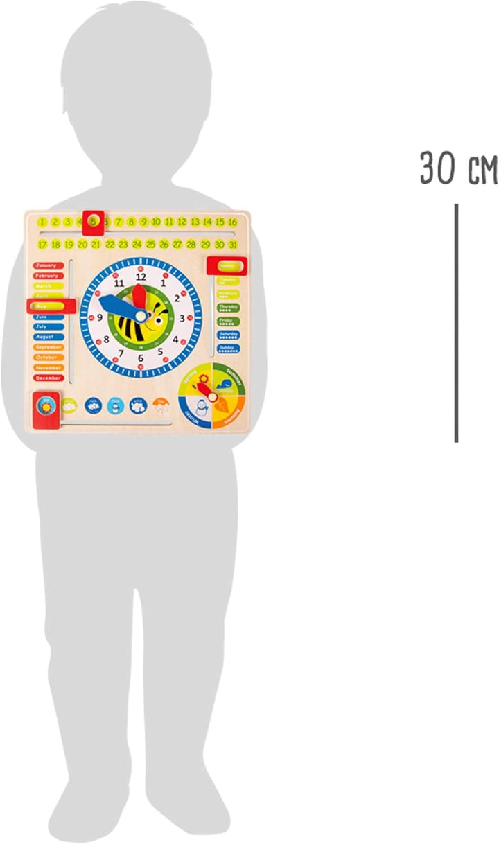 small foot Lerntafel Datum, Uhr-& Jahreszeiten in Englisch aus Holz, mit Zeigern und Kästchen, ab 3