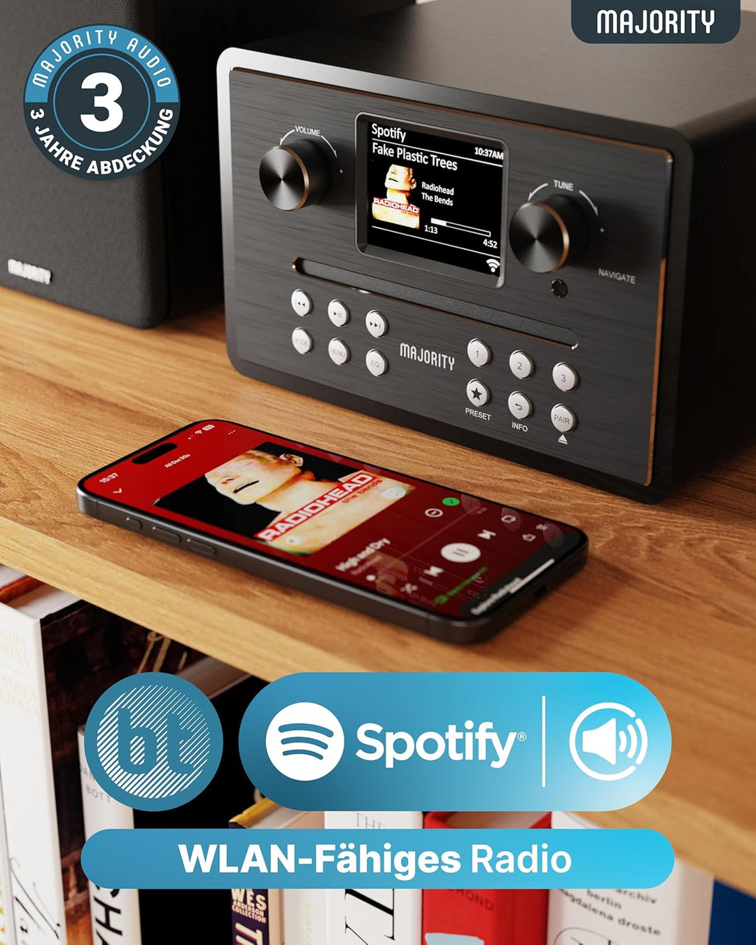 Majority Homerton HiFi Internetradio WLAN Stereoanlage CD Player, DAB+, UKW | Musikanlage mit Regall