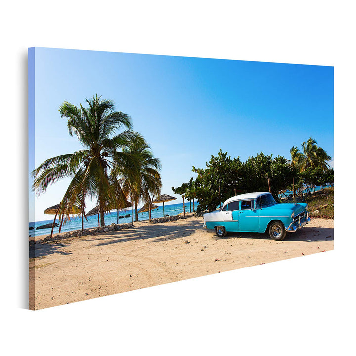 islandburner Bild auf Leinwand Alter Oldtimer Strand Kuba Bilder Wandbilder Poster Leinwand 80x40cm,