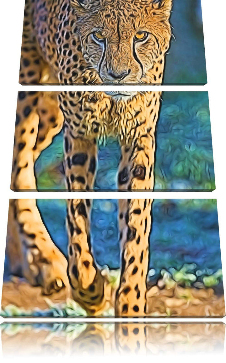 anpirschender Gepard Spezial 3-Teiler Leinwandbild 120x80 Bild auf Leinwand, XXL riesige Bilder fert