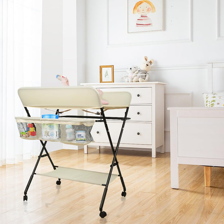 Wickeltisch Klappbar-Wickelkommode Babypflegetisch-Mobiler Wickelkombi mit Wickelauflage, Sicherheit