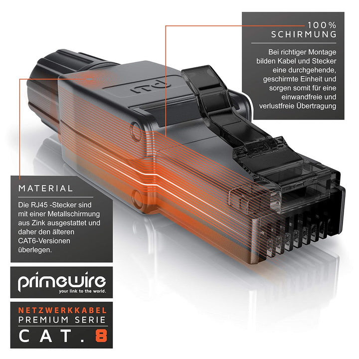 CSL - 8 x Netzwerkstecker feldkonfektionierbar RJ45 CAT 6 CAT 7 CAT 8 - geschirmt 40 GBit/s 2000 MHz