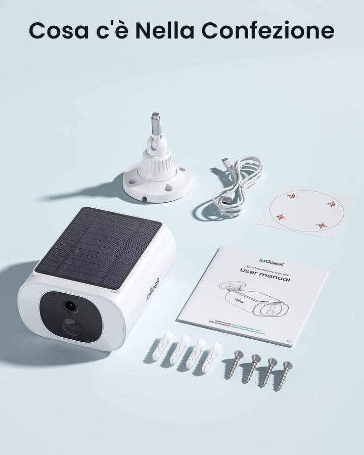 ieGeek 2K Kamera Überwachung Aussen, Integrierte Solarpanel Überwachungskamera Aussen Akku, 2.4Ghz W