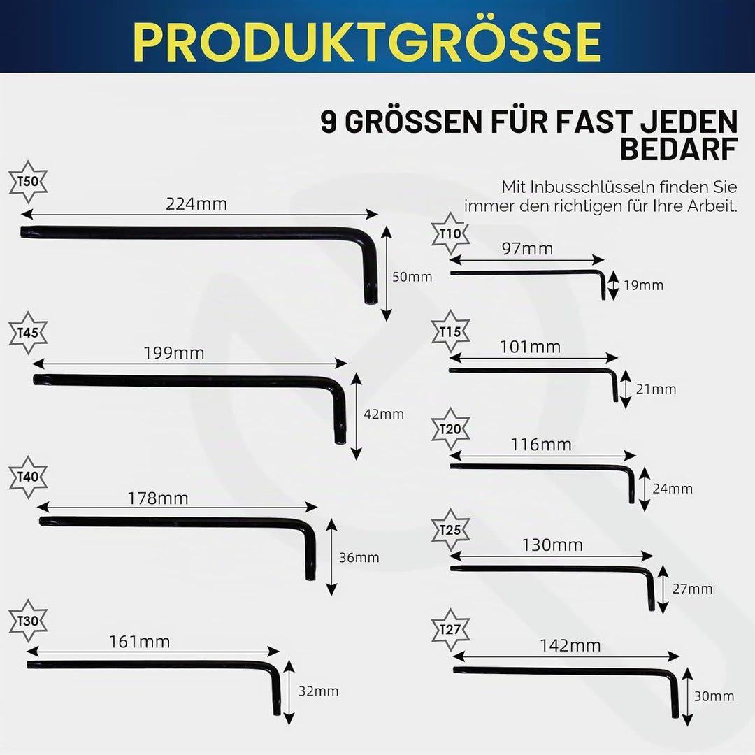CCLIFE 19 tlg Torx Innensechskant verlängert Winkelschlüsselsatz mit Griff Innensechskantschlüssel m