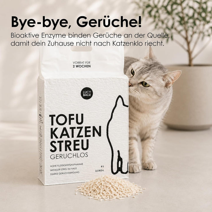 LucyBalu® TOFU Katzenstreu | Klumpendes Katzen Streu | Geruchsbindend und nachhaltig | 4er Set | 24