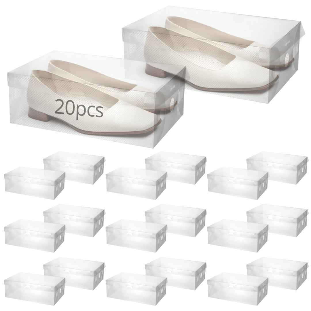 QWORK® 20 Stück Schuhboxen Plastik Aufbewahrungsbox, Faltbar Transparent Schuhe Box, Schuh-Aufbewahr