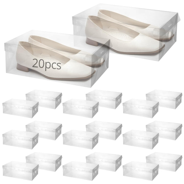 QWORK® 20 Stück Schuhboxen Plastik Aufbewahrungsbox, Faltbar Transparent Schuhe Box, Schuh-Aufbewahr