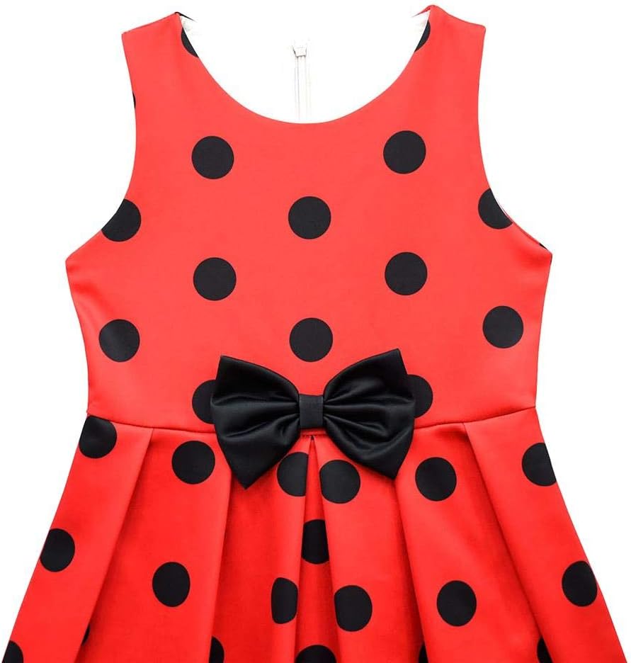 Lito Angels Gepunktetes Heldenmädchen Marienkäfer Kostüm Kleid für Kinder Mädchen, Rot Schwarz Polka