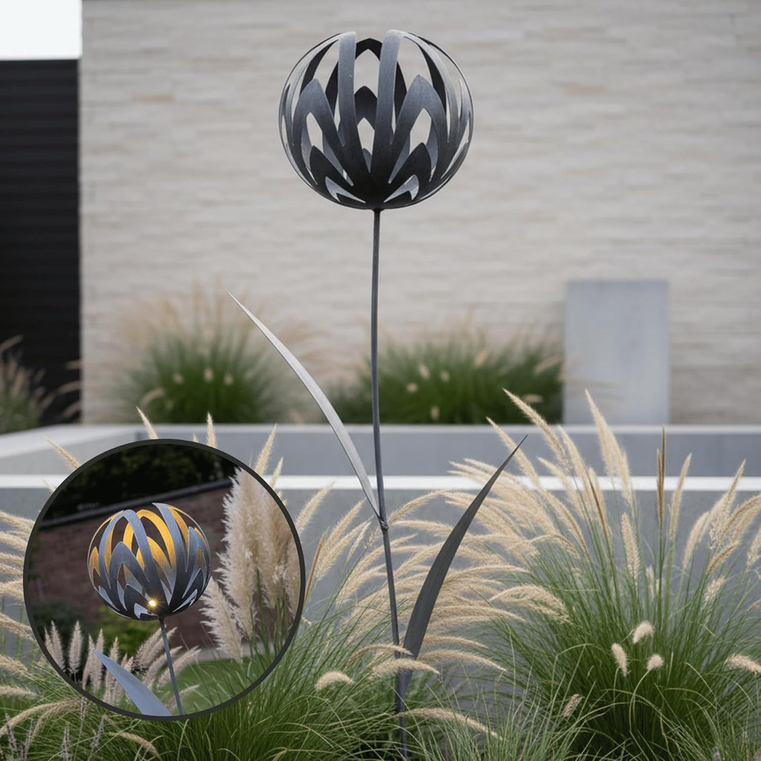 Terma Stahldesign Gartenstecker 3D Allium Esmee 118 cm Grau pulverbeschichtet Metall Blume Outdoor m
