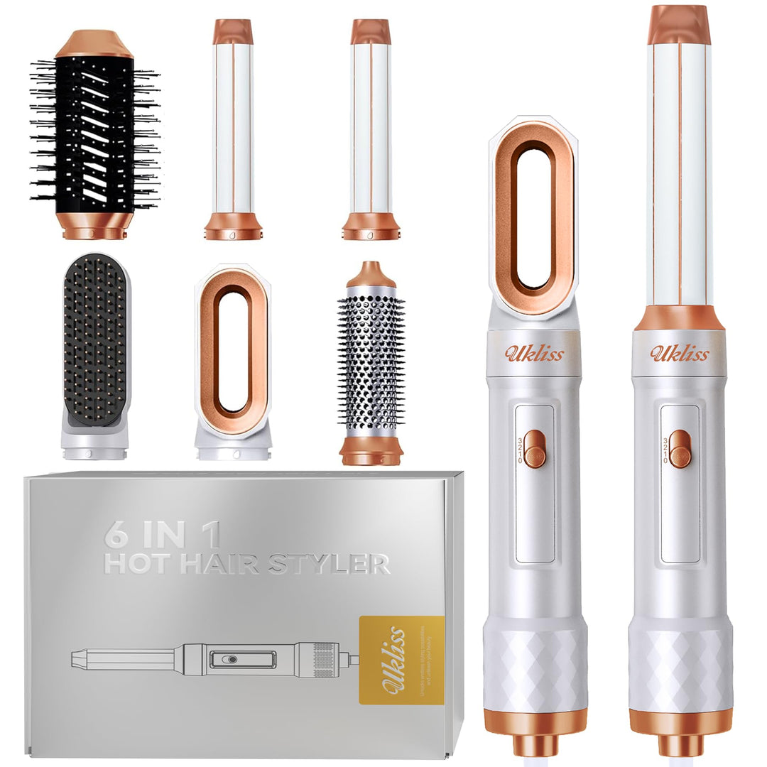 UKLISS Haartrockner & Haarstyler 6 in 1, Automatisch Airflow Lockenstab, Hair Dryer, Rundbürstenföhn