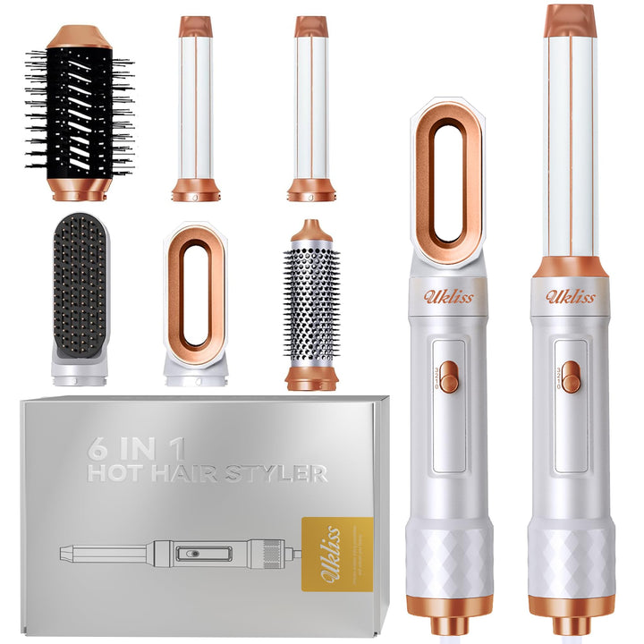 UKLISS Haartrockner & Haarstyler 6 in 1, Automatisch Airflow Lockenstab, Hair Dryer, Rundbürstenföhn