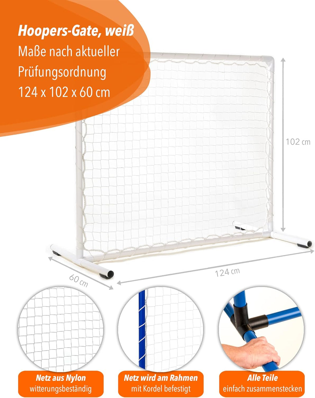 Hoopers-Gate – Weiss – 100×90cm – mit weissem Netz – wetterfest & leicht – für Hoopers-Parcours, Wei