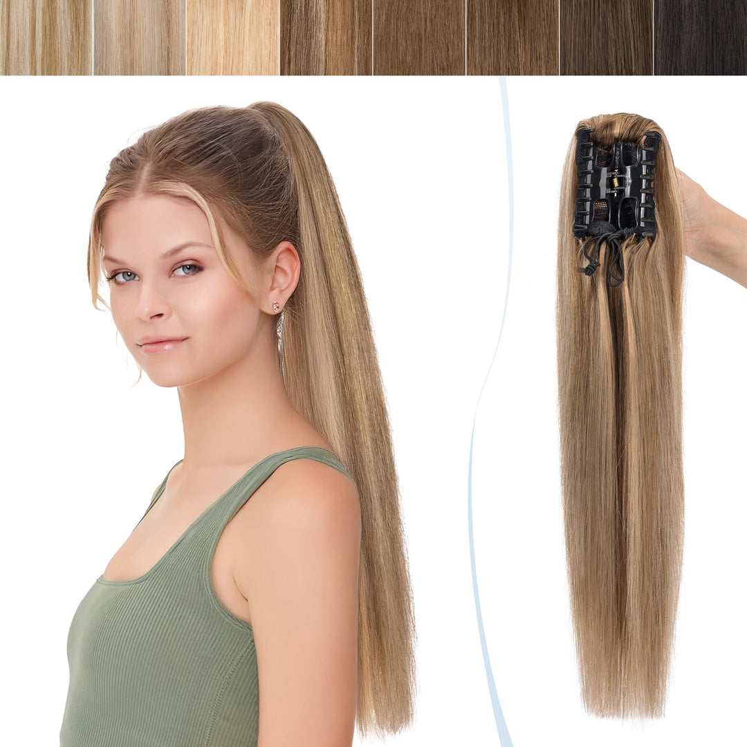 SEGO Ponytail Extension Echthaar mit Klammer Pferdeschwanz Zopf Clip in Haarteil Haarverlängerung 10