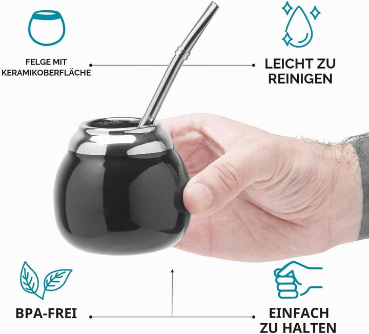 balibetov Keramik Yerba Mate Tee Set (Mate Becher - 200 ml) | Inklusive 1 Bombilla (Strohhalm) für M
