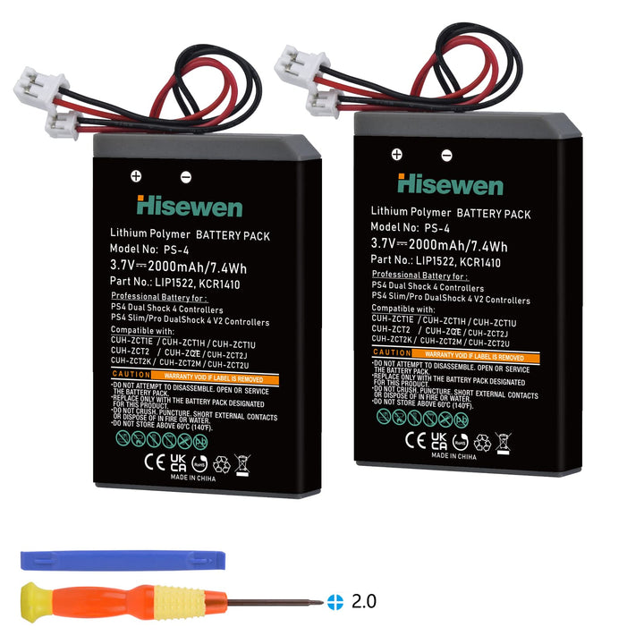 PS4 Controller Akku, Hisewen 2Pack 2000mAh PS4Pro LIP1522 KCR1410 Akkus für Sony Playstation 4 Duals