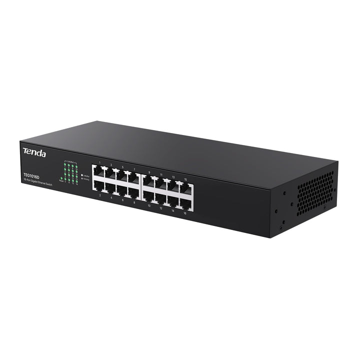 Tenda TEG1016D Gigabit Switch 16 Port 19 Zoll Rackeinbau Netzwerk Switch (Plug-und-Play, 32Gbit/s Sw