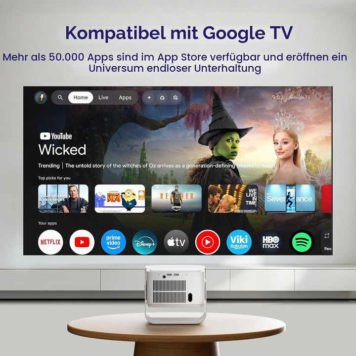 Beamer [Google TV 50000+ Apps &amp; 4K 8K Support 1080p Native Auflösung &amp; Automatische Bildschirmkorrek