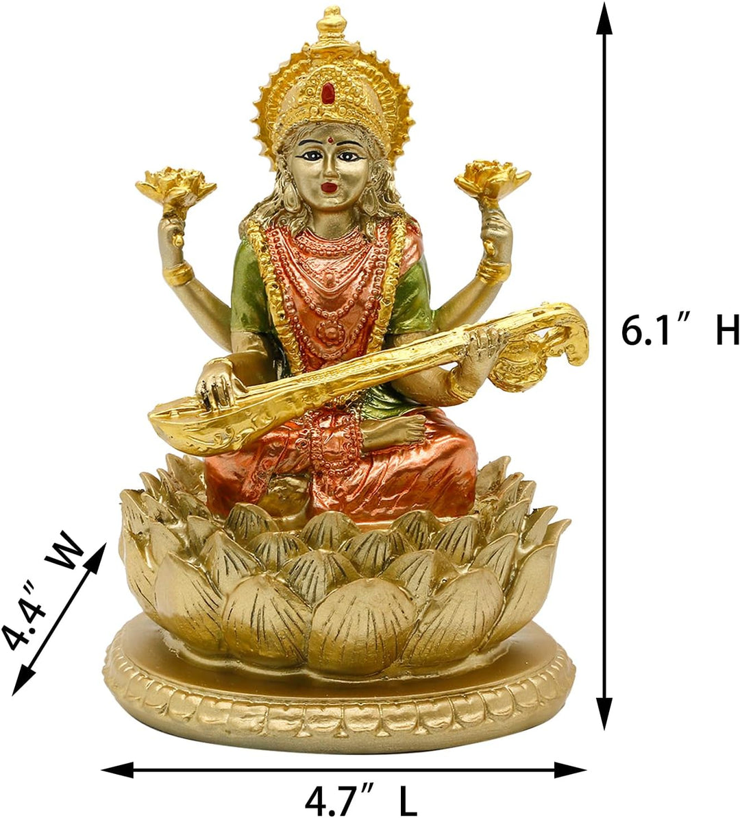 BangBangDa Hindu-Göttin Lord Saraswati Statue – Indisches Idol der Musik sitzend auf Lotus-Skulptur