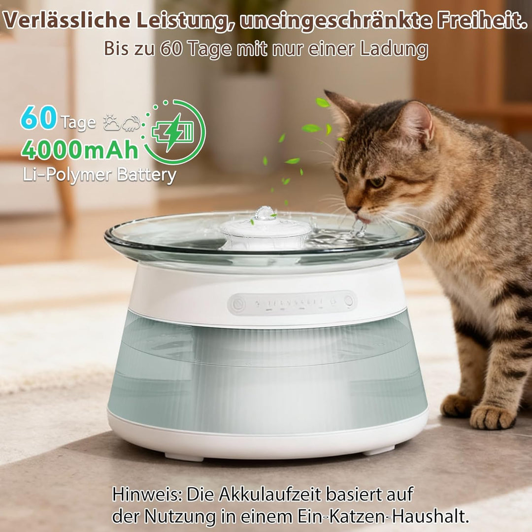 2.5L Trinkbrunnen für Katze Kabellos,Ohne Filter,Katzenbrunnen Kabellos mit Bewegungsmelder,Abwasser