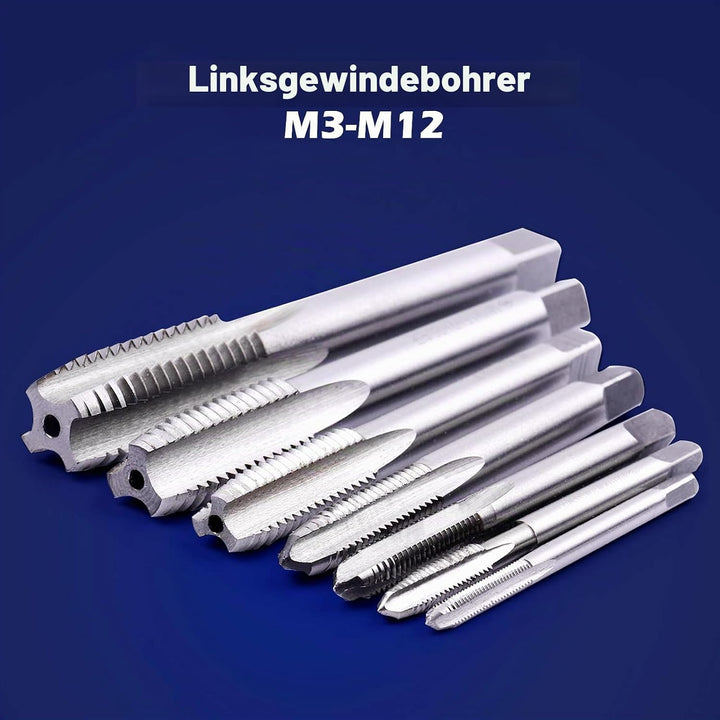 ATOPLEE 7 Stück HSS 6542 Metrischer Linksgewinde Gewindebohrer Satz, M3 M4 M5 M6 M8 M10 M12 M3-M12,7