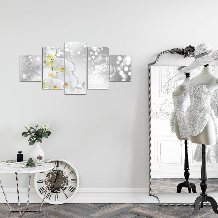 Runa Art Wandbilder Blumen Orchidee 5 Teilig Bild auf Vlies Leinwand Deko Wohnzimmer Abstrakt Grau S