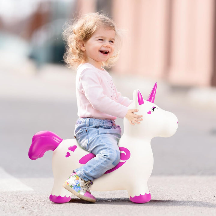 U&C Planet Hüpftier, Einhorn Hüpfpferd Animal Hopper,100kg Tragfähigkeit, Springpferd für Kinder 1-6