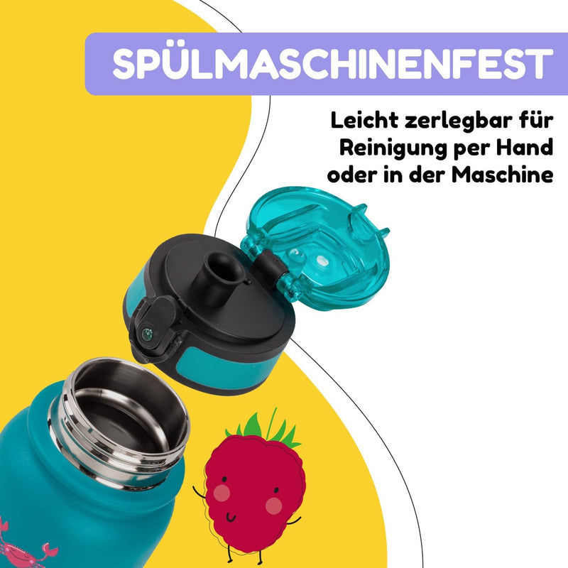 schmatzfatz Trinkflasche Kinder Auslaufsicher, 550ml Edelstahl-Trinkflasche für Schule & Kindergarte