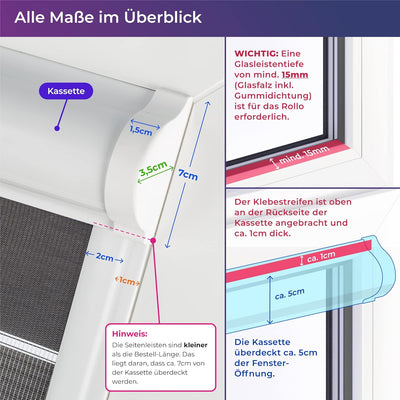 schattenfreu.de Doppelrollo mit Kassette nach Mass | Zum Ankleben ohne Bohren | Optional zum Anschra