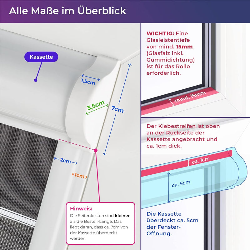 schattenfreu.de Doppelrollo mit Kassette nach Mass | Zum Ankleben ohne Bohren | Optional zum Anschra
