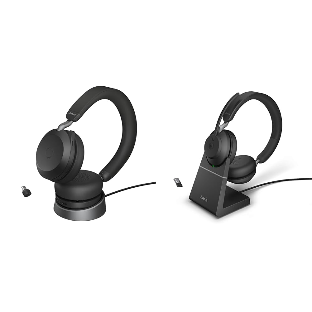 Jabra Evolve2 75 Wireless PC Headset with Charging Dock and 8-Mic Technology & Evolve2 65 Wireless P