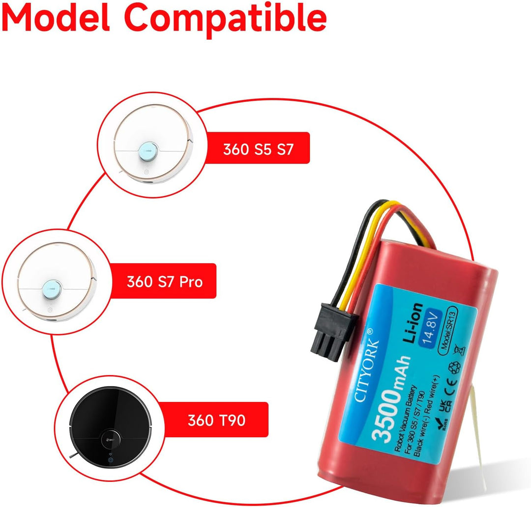CITYORK 14,8 V 3500 mAh Ersatzakku für 360 S5 S7 S7 Pro T90, wiederaufladbarer Li-Ion-Staubsauger-Ak