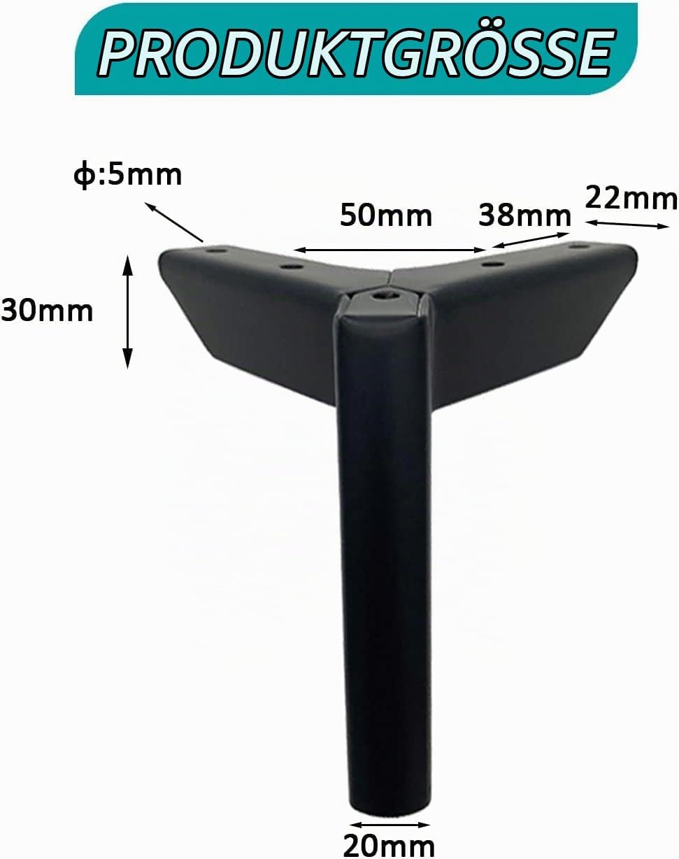 WZCMLJ 4 Stück Schwarz Möbelfüsse, 5" / 12cm Möbelfüsse Metall Schrankfüsse DIY Tischbeine Schrankfü