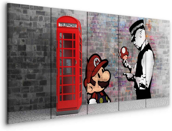 murando - Bilder Banksy Mario 200x80 cm Vlies Leinwandbild 5 tlg Kunstdruck modern Wandbilder XXL Wa