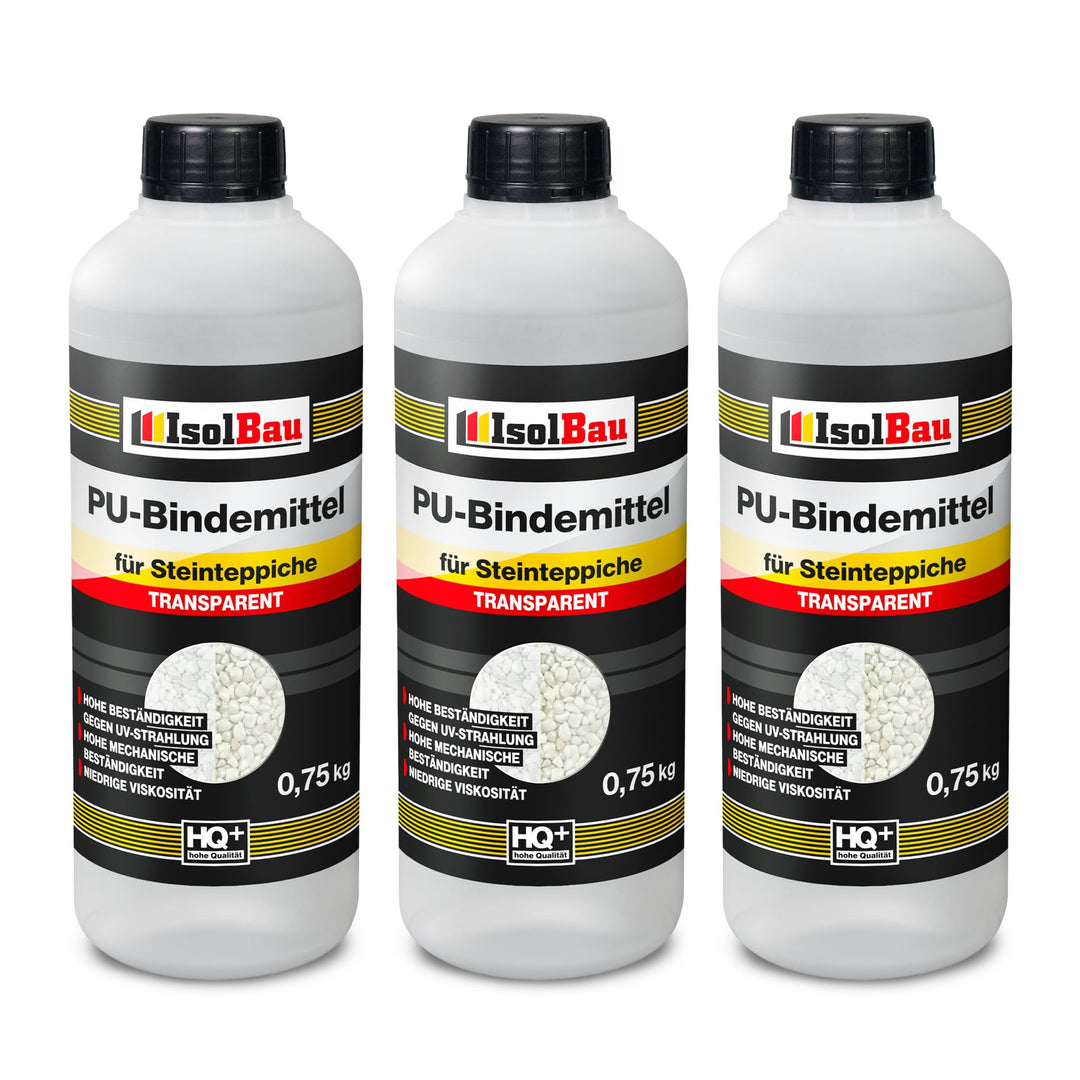 Isolbau - 1 K PU-Bindemittel für Steinteppich - 3 x 0,75 kg - Transparent - Hervorragende Haftung &