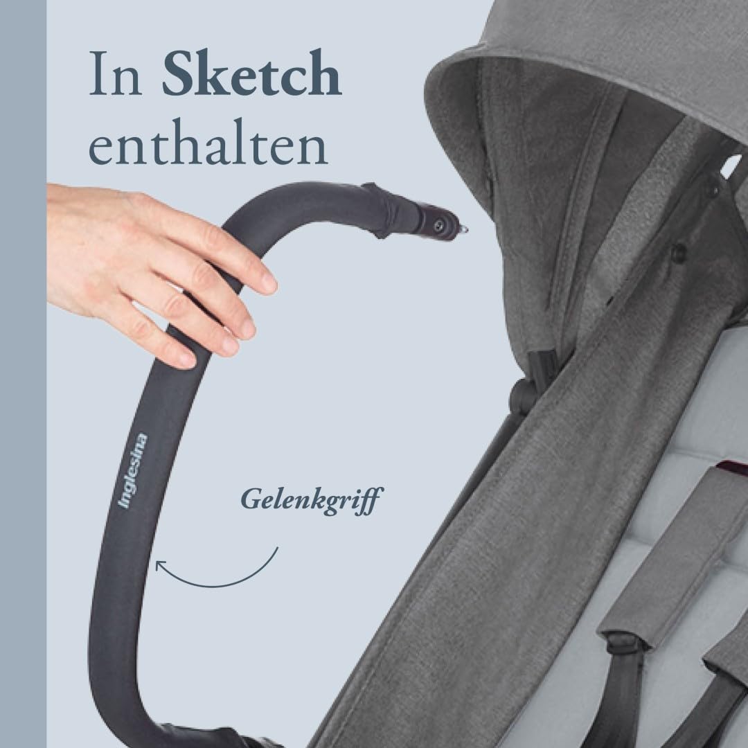 Inglesina Sketch Kinderwagen Leicht und Kompakt, Grau, Bequem, bis zu 17kg, Einhand-Faltung, UPF 50+