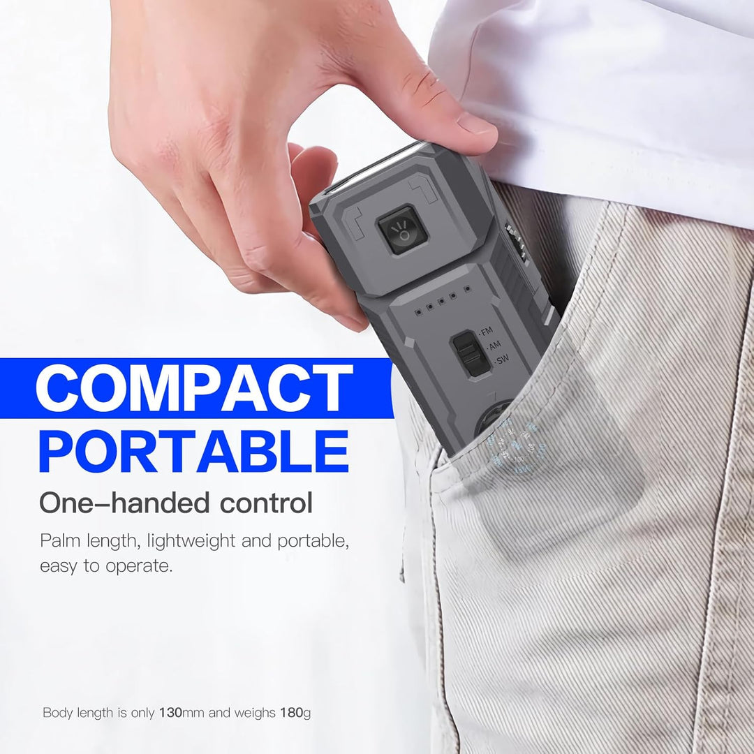 Gemmac Magnetic Kurbelradio, 2000mAh Akku Powerbank Kompass Wetter AM/FM/SW Fahrradradio,180° Drehba