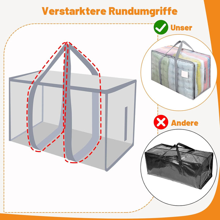 6 Stück 105L Grosse Aufbewahrungstasche mit Deckel, Faltbare Transparente Umzugskartons Gross mit Re