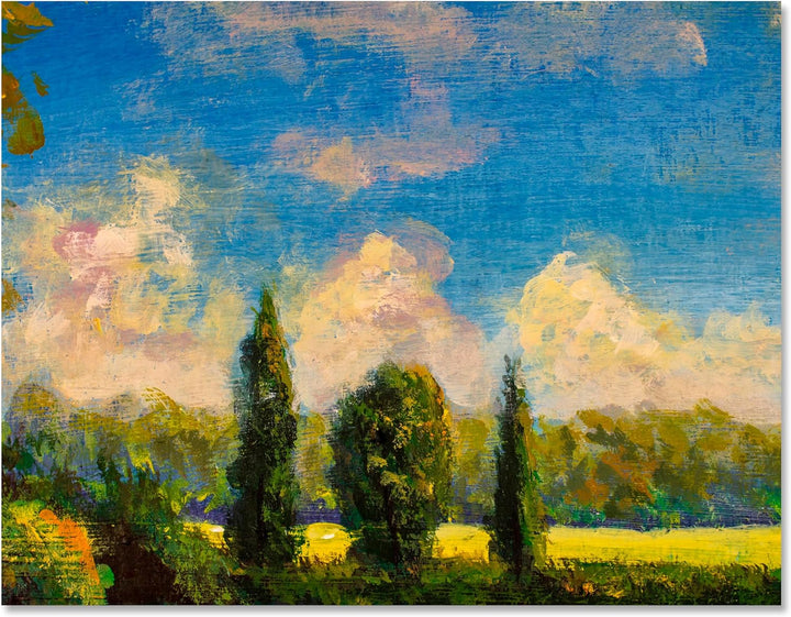 wandmotiv24 Leinwandbild Malerei, 60x45cm, Querformat, Wald, Wolken, Landschaft, Deko, Bilder auf Le