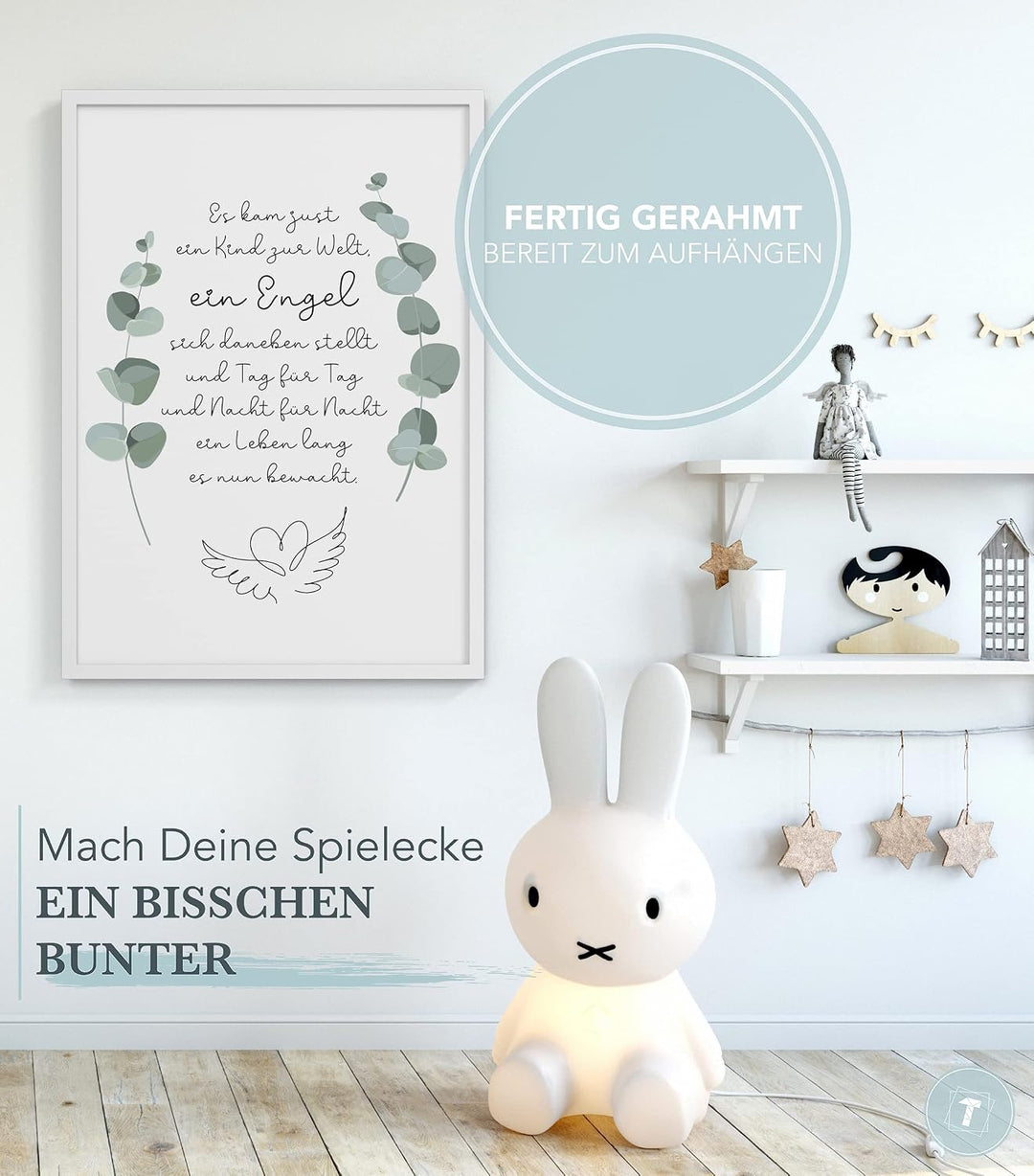 Papierschmiede® Kinderposter in A4 gerahmt im weissen Holzrahmen, Wanddeko für Kinderzimmer, Babyzim