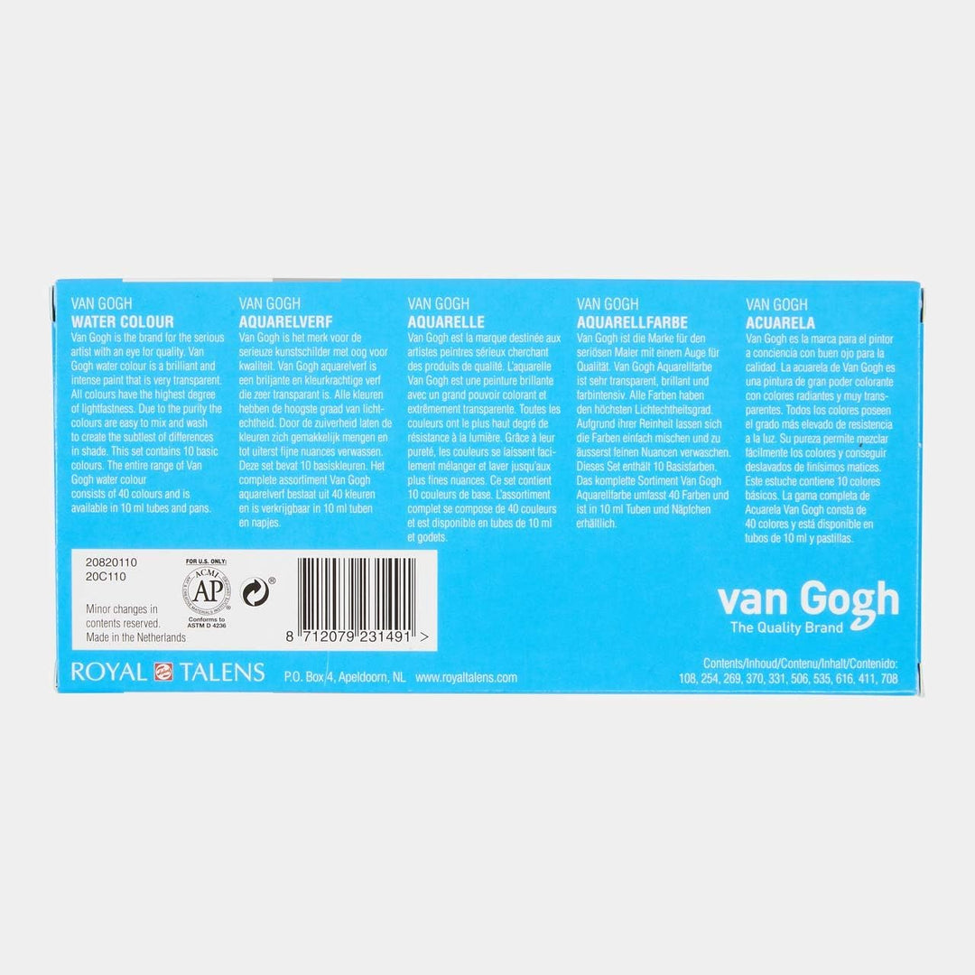 Talens VAN GOGH Aquarellfarbe Basis-Set mit 10 x 10 ml Tuben im Karton 10 ml (10er Pack) 10 General
