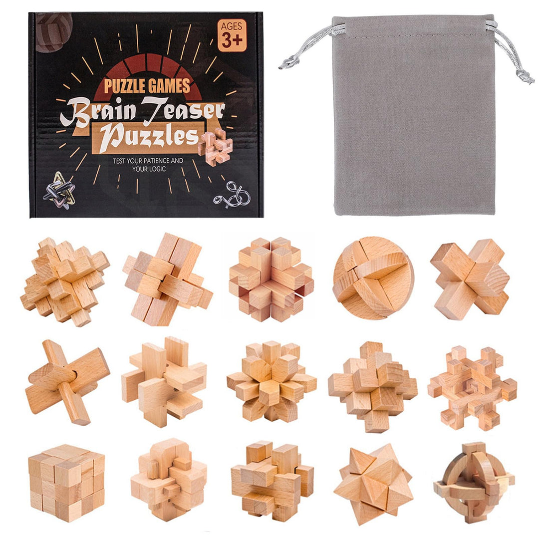 15 Stück Knobelspiele Holz, Geschicklichkeitsspiel Holz, Logikspiele IQ Spiele Geduldspiel Knobelspi