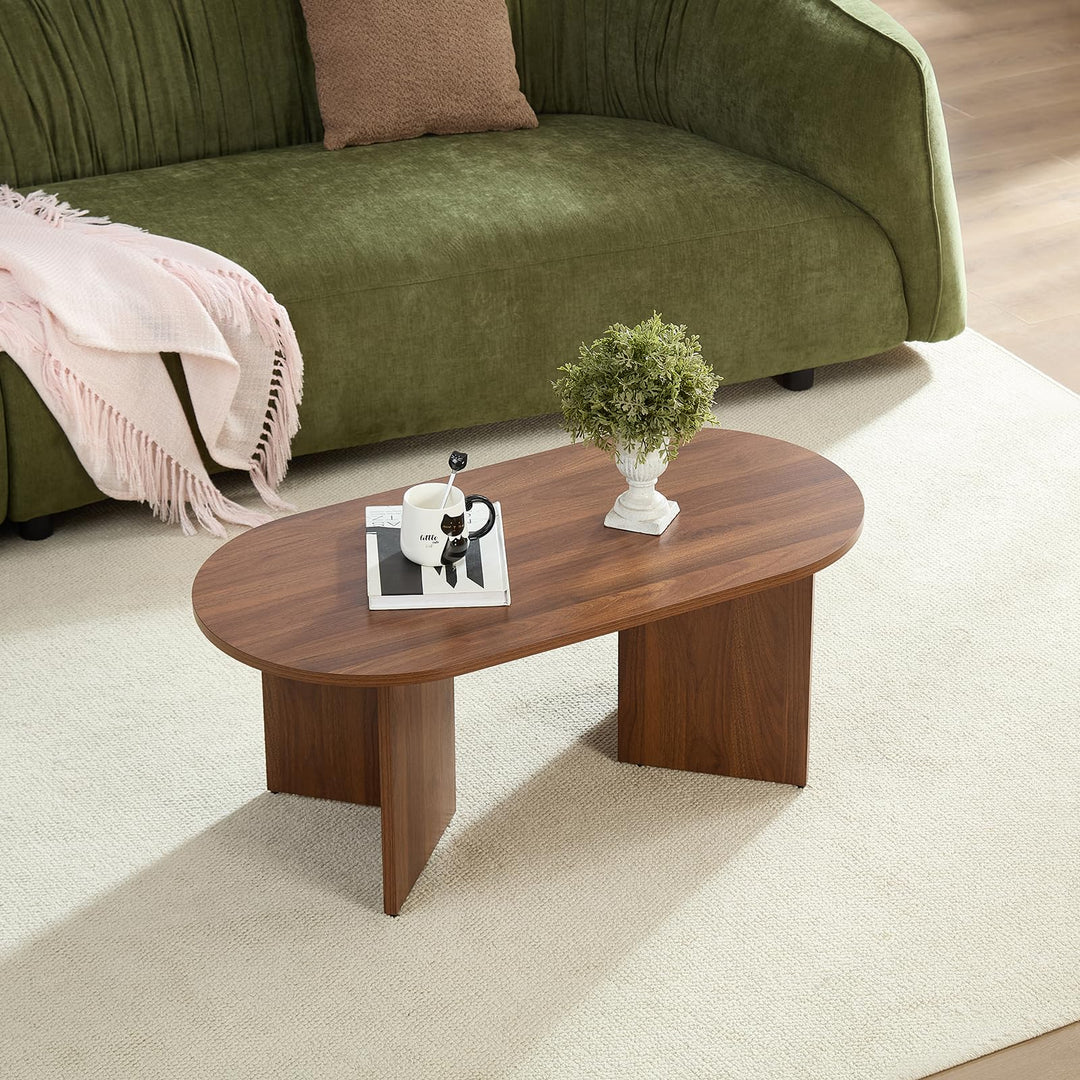 Couchtisch Oval Rund Braun Holz – 100 x 50 x 40 cm (L x B x H), Braun