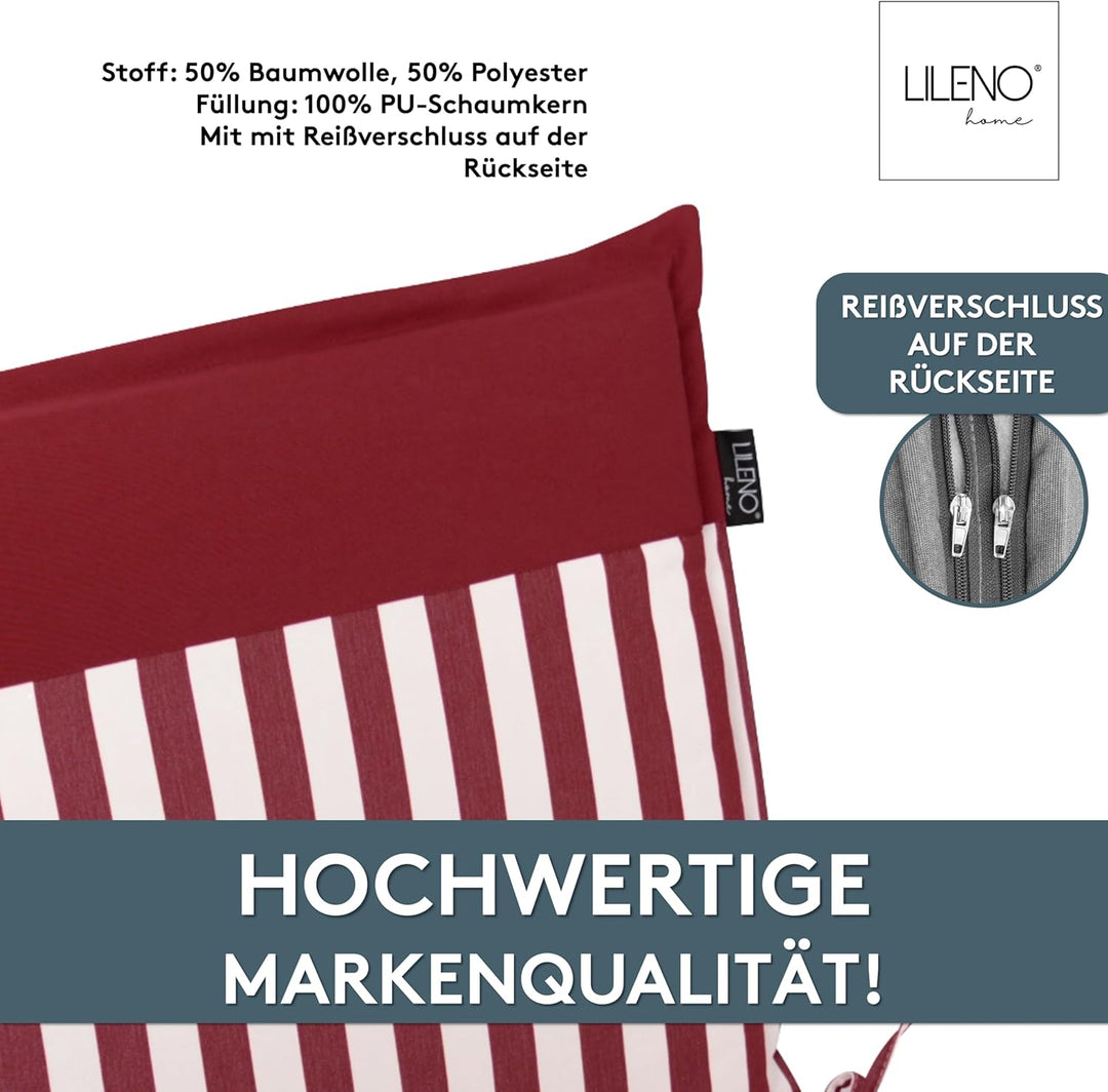 LILENO HOME Gartenstuhl Auflagen als [2er Set - Niedriglehner] in Streifen Rot - Uni Rot - Bequeme L