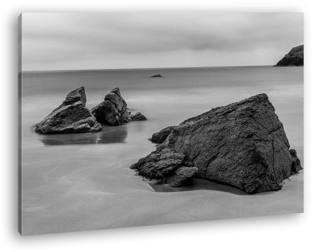 deyoli Sandstrand in Schottland Effekt: Schwarz/Weiss Format: 80x60 als Leinwand, Motiv fertig gerah