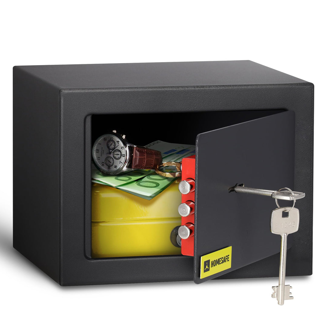 Homesafe HV15K Tresor Safe mit Schlüssel-Schloss, 15x20x17cm (HxWxD ), Carbon Satin Schwarz, 15x20x1