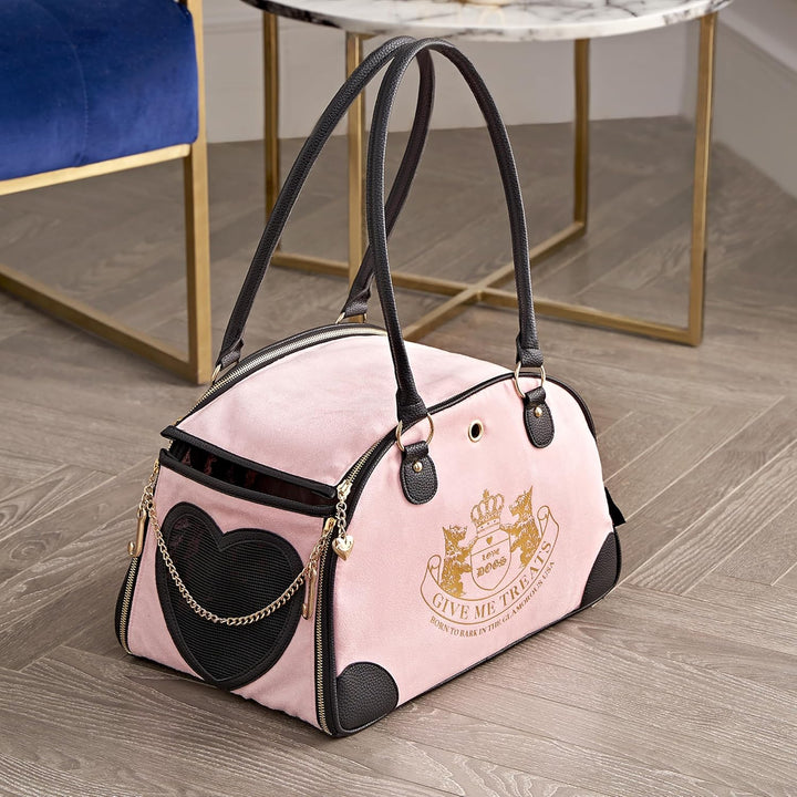 Juicy Couture Give Me Treats Transporttasche für Haustiere, stilvolle rosa Reisetasche für kleine Hu