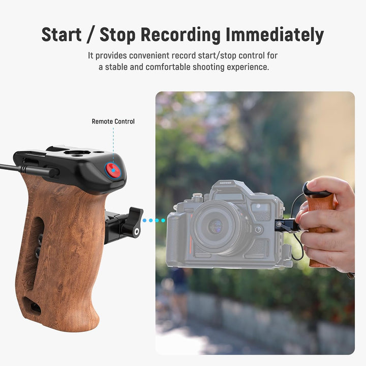 NEEWER Side Handle Holz Seitengriff mit Fernauslöser für Aufnahme Start/Stopp, NATO Klemme 1/4" und