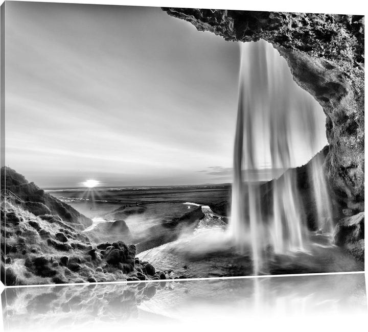 Pixxprint Grossartiger Wasserfall / 100x70cm Leinwandbild bespannt auf Holzrahmen/Wandbild Kunstdruc