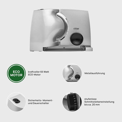 Ritter 518.010 compact 1 elektrischer Allesschneider mit ECO-Motor, made in Germany, Metall,
