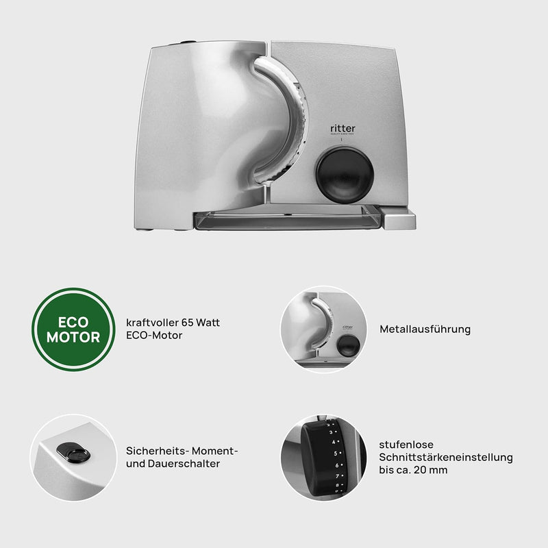 Ritter 518.010 compact 1 elektrischer Allesschneider mit ECO-Motor, made in Germany, Metall,